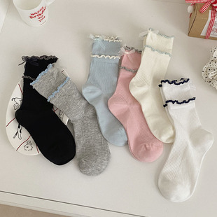 Girl's Sweet Double-layer Fungus Llace Socks Children's Japanese Spring and Summer Thin Breathable Heel Bow Pile Socks