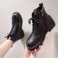 マーティンブーツ女2024新商品欧米女性英倫風黒高ショートブーツ対外貿易卸売り