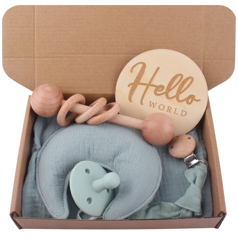 Bebé suministros dibujos animados Luna relajante toalla creativa bebé de silicona chupete cadena teether juguete cinco piezas traje