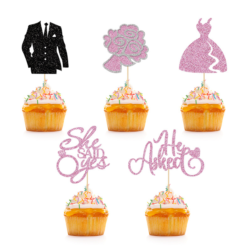 Wedding Cupcake Card Engagement Party Cake Decoration Card Holiday Atmosphere Props Dessert Plug-in