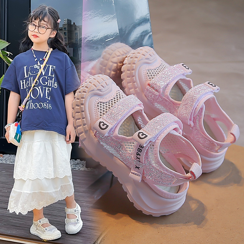 Sandálias de niñas verano 2026 nuevos zapatos de princesa para niños zapatos de malla hueca transpirables zapatos casuales zapatos image 4