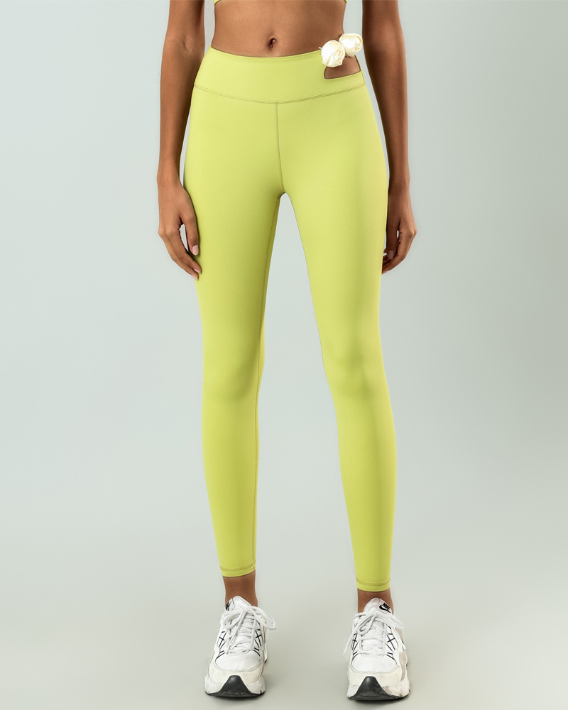 Pantalones de fitness deportivos de comercio exterior de Mujer Flor hueca alta elástica transpirable de secado rápido cintura media alta Pilates pierna reparación yoga Pantalones