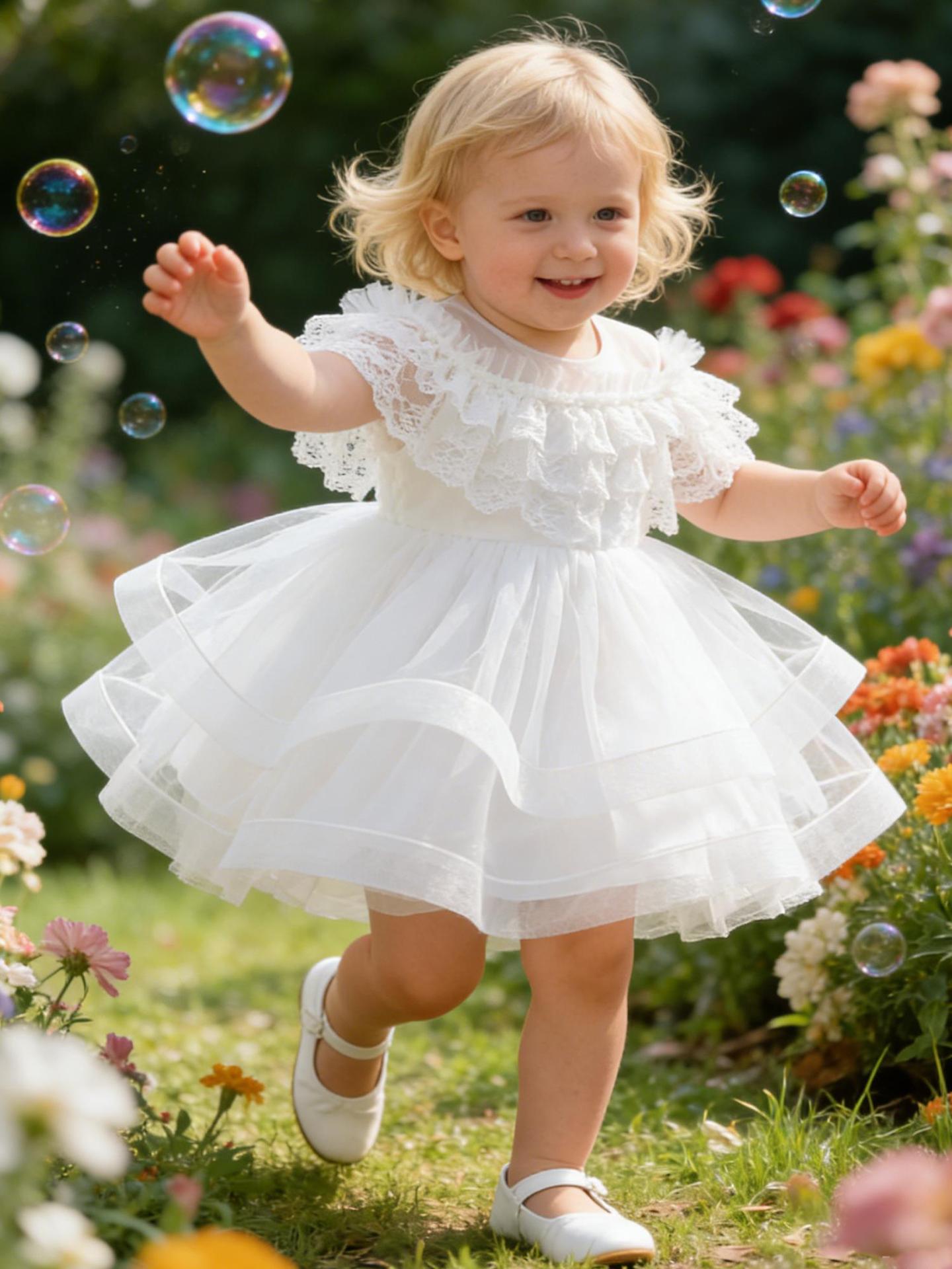 Vestido de verano 2026 de nuevo estilo para niñas, vestido con encaje, falda tutú de malla, vestidos infantiles