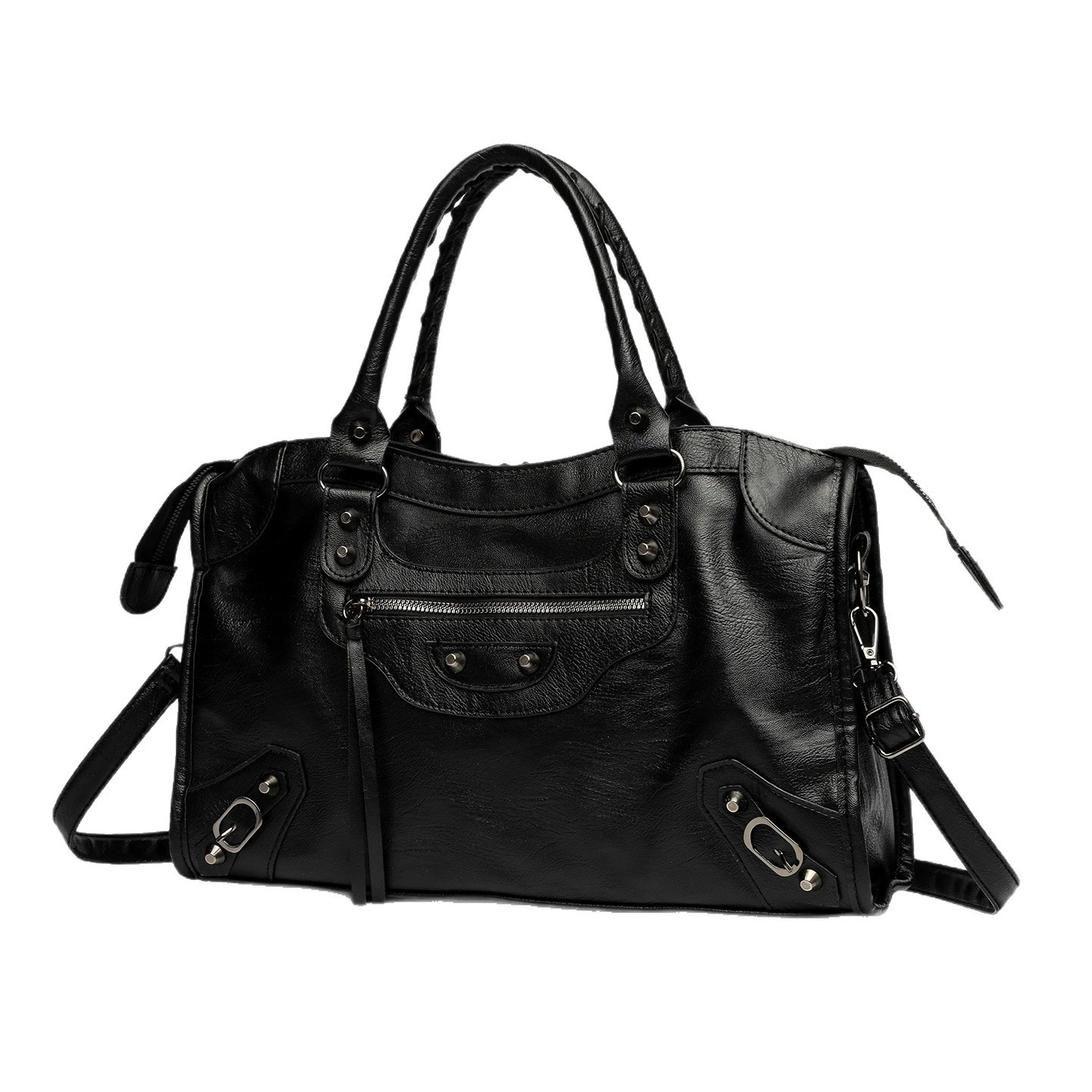 One-shoulder bag, spacious, black, single-strap everyday tote