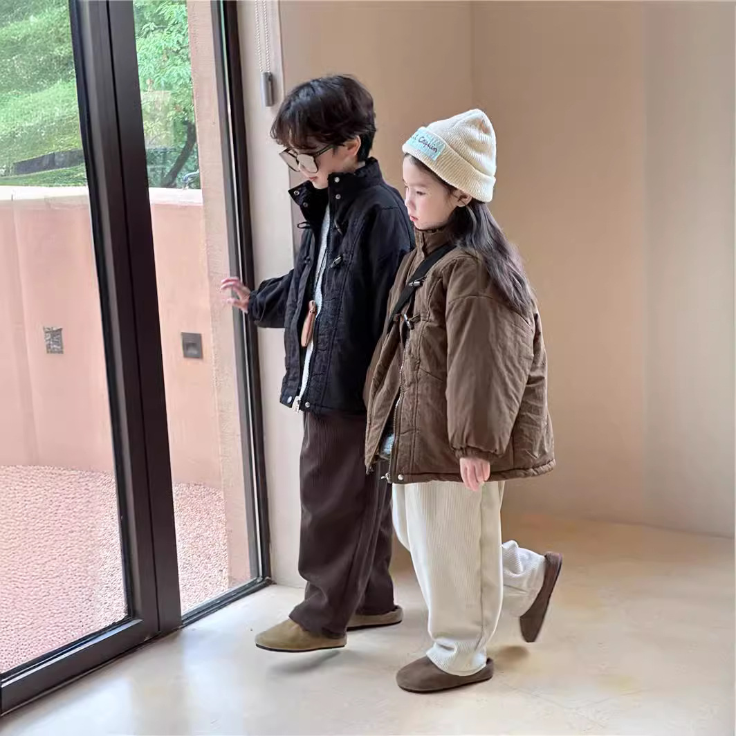 Abrigo de Algodón Estilo Chino para Niños, Invierno 2024, con Relleno de Algodón, Abrigo Retro Grueso con Botones de Cuerno para Niños y Niñas