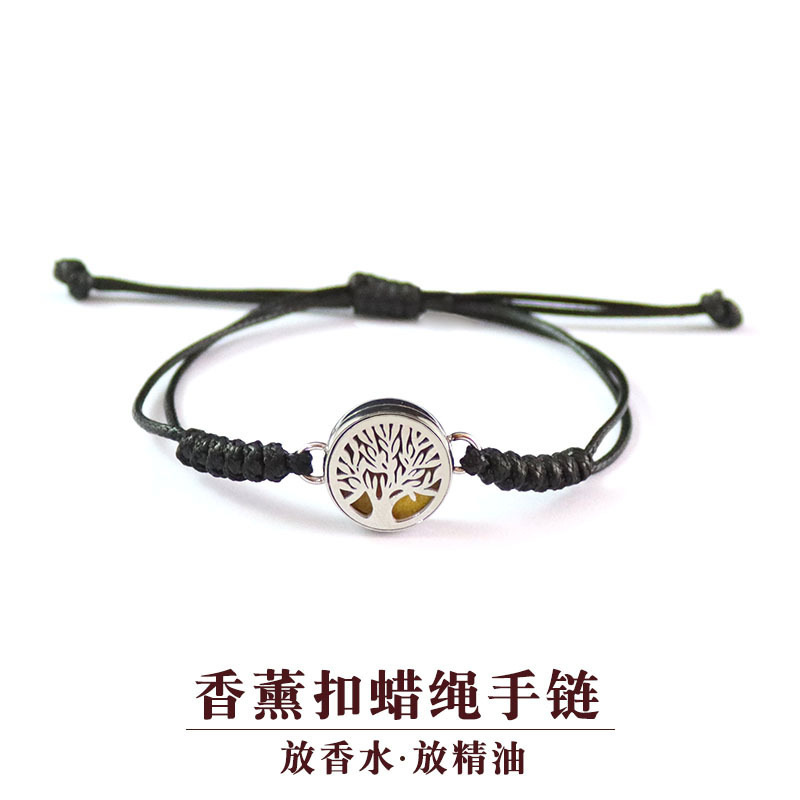 Binaural titanium steel aromatherapy buckle wax rope woven bracelet fragrance expanding jewelry hollow aromatherapy essential oil bracelet stainless steel