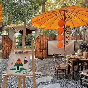 Handmade Vintage Oilcloth Umbrella, Retro Outdoor Courtyard Stall, Homestay Scenic Spot Sunshade Umbrella, Rain or Shine Umbrella Photography Prop