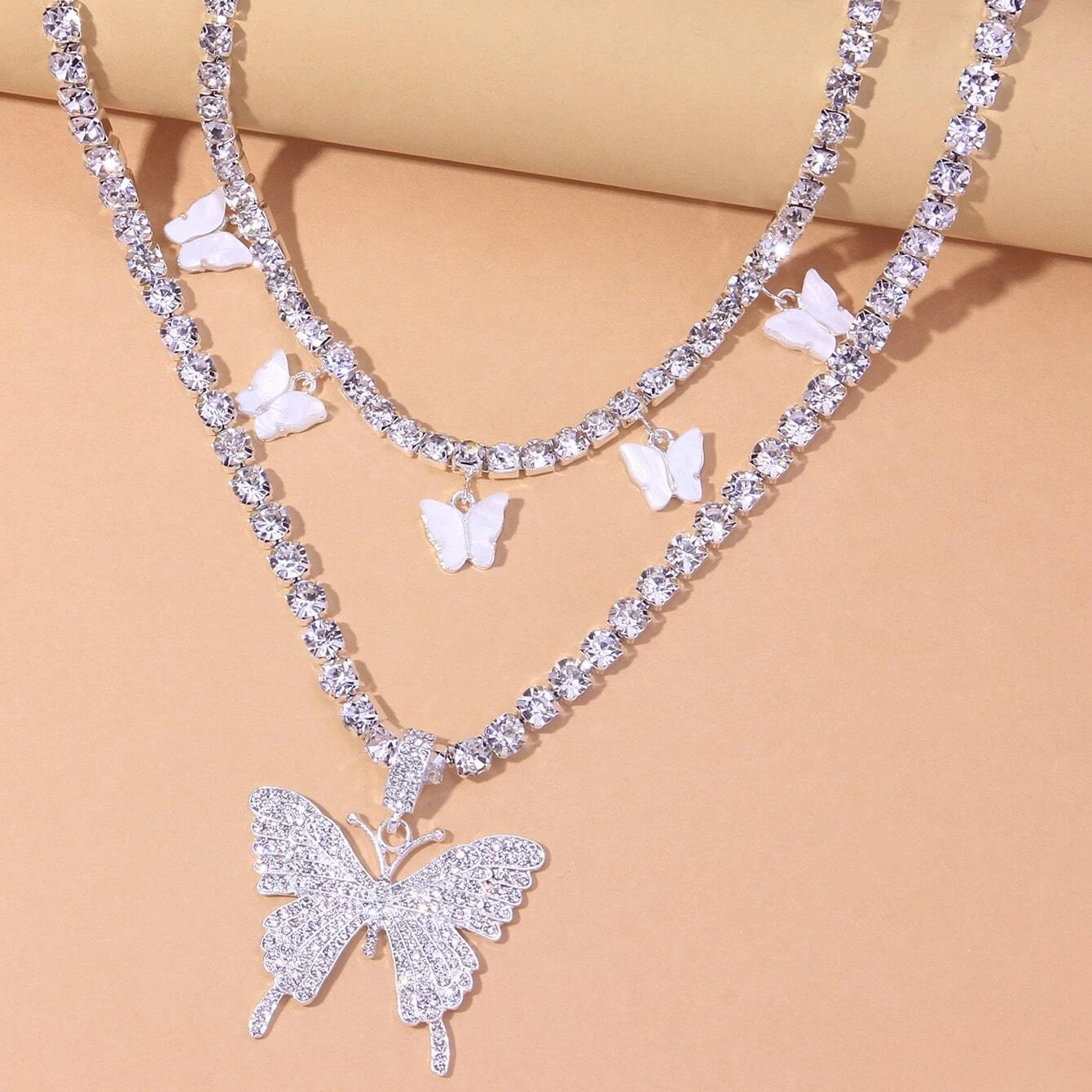 Mehrlagige Kristall-strasshalskette Für Damen Modeschmuck_voghion.com