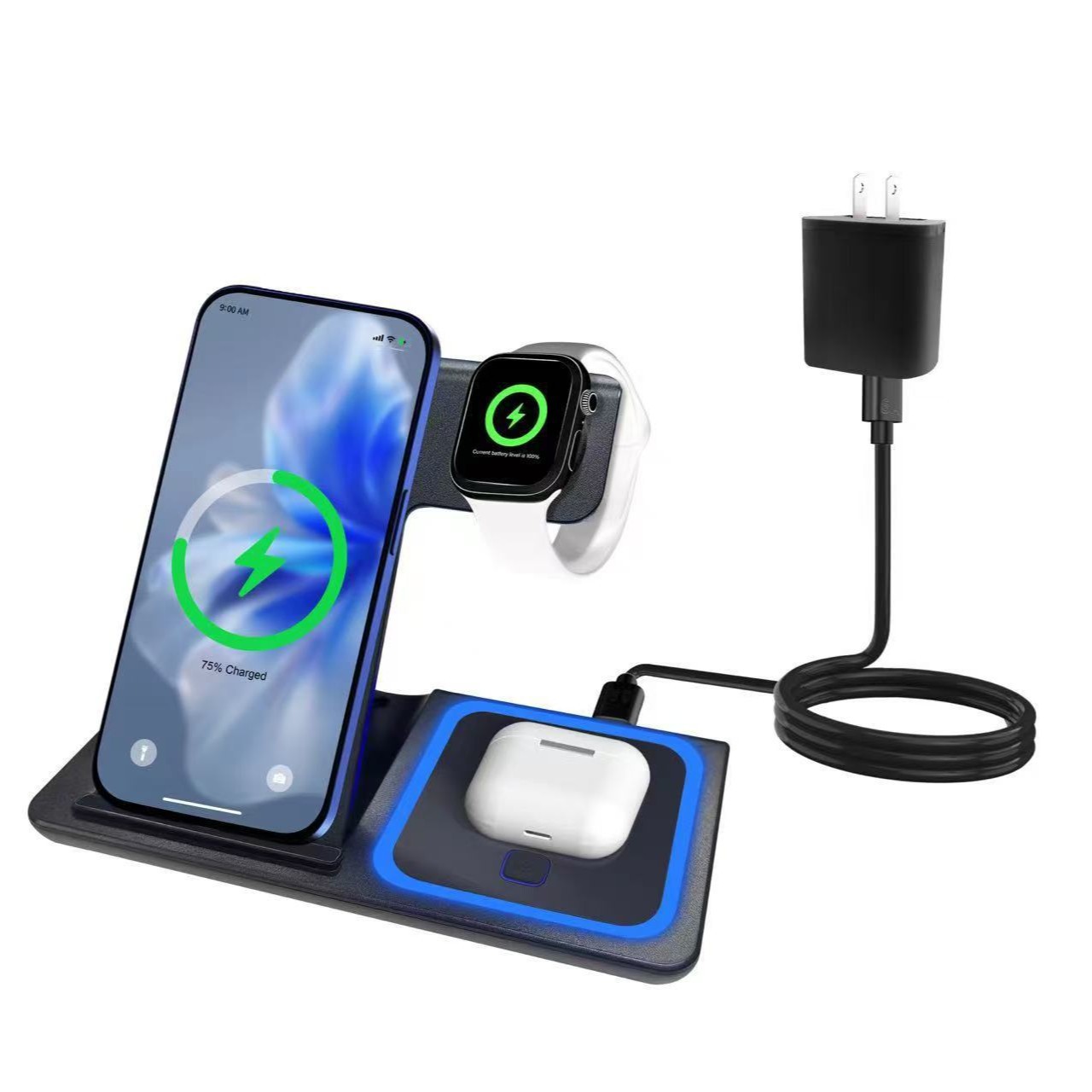 Nuevo cargador inalámbrico tres en uno plegable de magsafe transfronterizo para teléfono móvil, reloj, auricular, carga inalámbrica