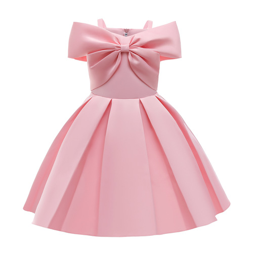 Children's Dress 2024 New European and American Style Strapless Off-the-Shoulder Pleated Princess Dress for Girls' Piano Performance Children's Dress Formal Wear 