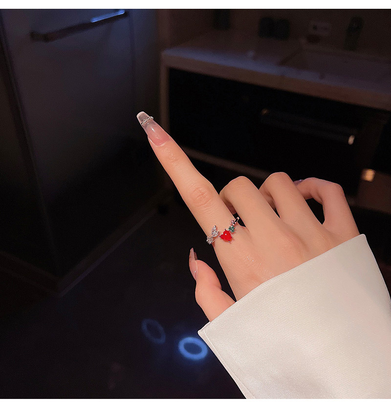 Fashion Heart Shape Copper Inlay Artificial Gemstones Open Ring 1 Piece