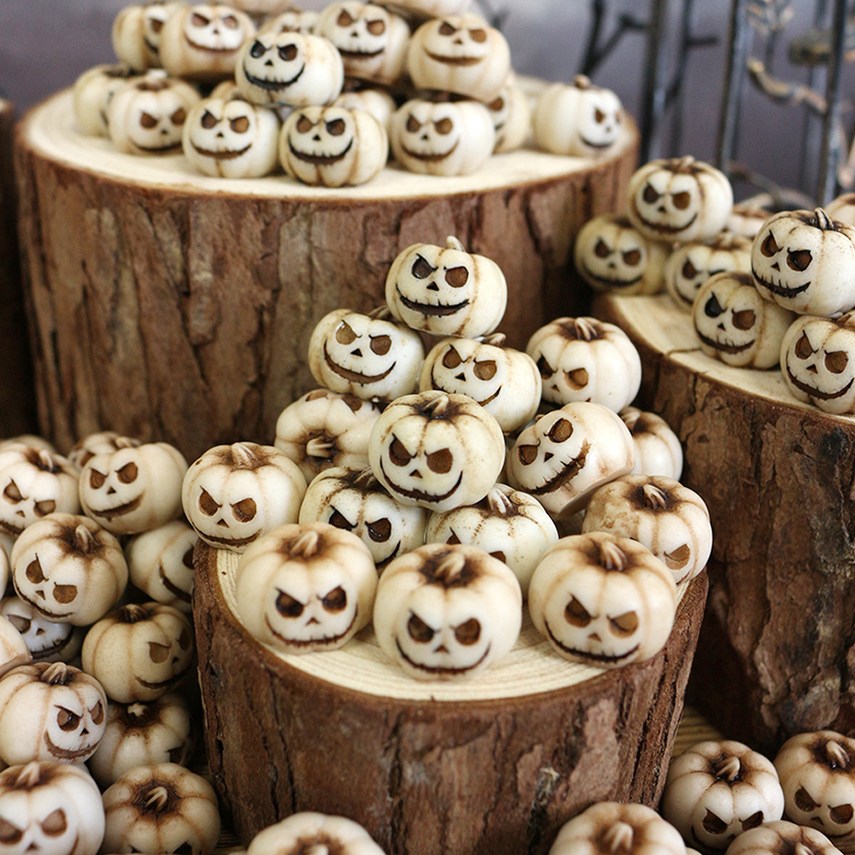  Ghost Head White Pumpkin Ornament Set Resin Halloween Party Garden Decoration Micro Landscape Paving Stone