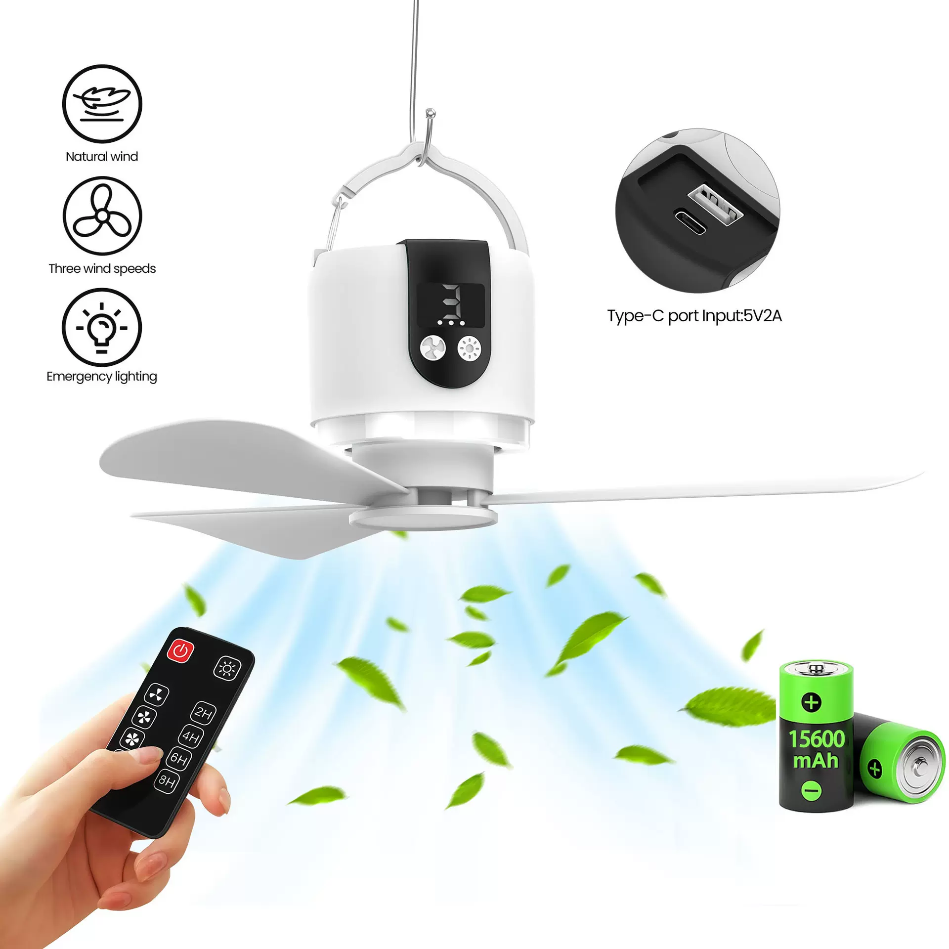 新品跨境风扇户外帐篷USB充电露营风扇便捷式遥控静音宿舍小吊扇