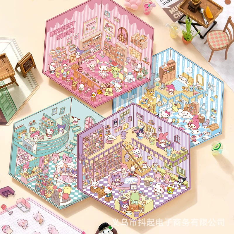 Набор 3D-наклеек (Sanrio) мини-сценки, Hello Kitty и друзья, многоразмерные 12.5×19 / 12×17.8 см