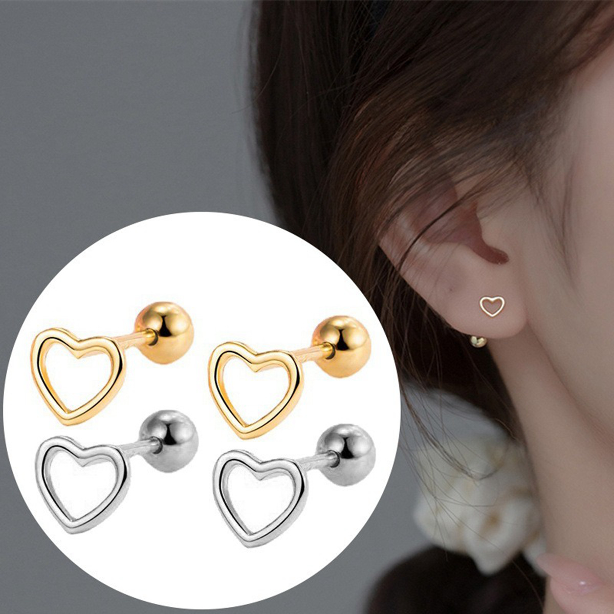 Europe and the United States hot hollow love earrings peach heart screw ear bone nail hot girl explosion 2024 new earrings wholesale