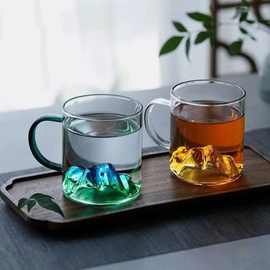 山河观山杯子富士山玻璃杯透明冰山水杯耐热泡茶杯酒杯轻奢风