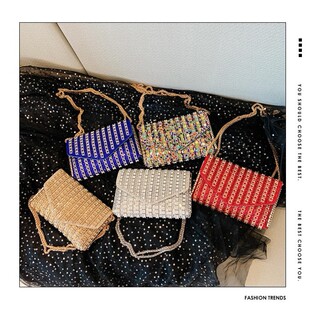 Cross-border Bag Explosive Women's Bag Chain Super Flash Full of Rhinestones Small Square Bag Crossbody Bag Fashionable All-match Celebrity Evening Bag