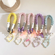 ins创意粉色镂空KT猫挂件麻花绳手机挂绳汽车钥匙扣挂件手机通用D