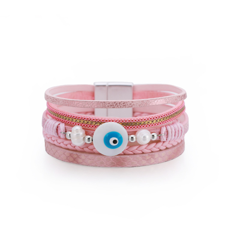 Bohemian multi-layer woven devilu0027s eye pearl leather bracelet