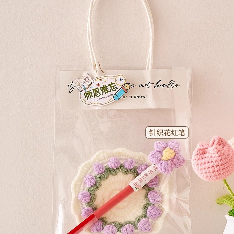 教师节礼物送女老师专用批改作业红笔2025新款钩织小红花实用礼品|undefined