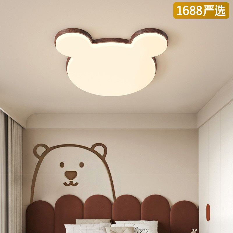 [Seleccionado cuidadosamente] Lámpara de techo de habitación para niños, moderna y simple, madera de nogal, creativa y cálida, lámpara de protección ocular de espectro completo de Mickey