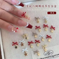 秋冬圣诞蝴蝶结吊坠五角星美甲饰品跨境新款合金镶钻立体指甲配饰