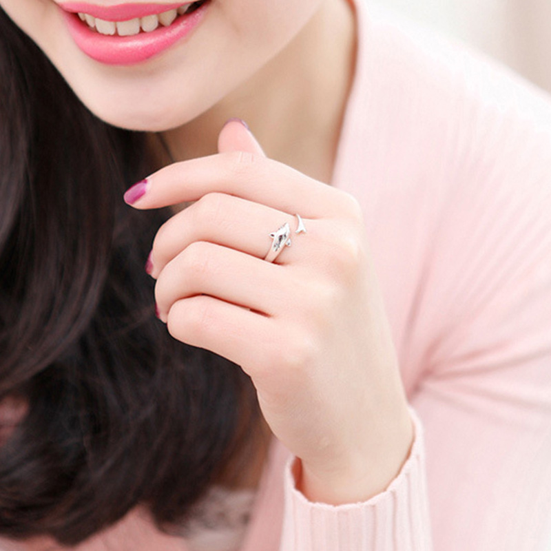 S  로맨틱 돌고래 사랑 오프닝 링 도매 한국 버전 돌고래 반지 보석 국경 간 공급 도매