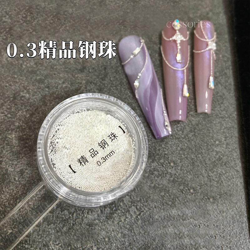 Micro Cuentas de Acero para Uñas 0.4mm de Acero de Titanio Decorativo para Decoración de Uñas