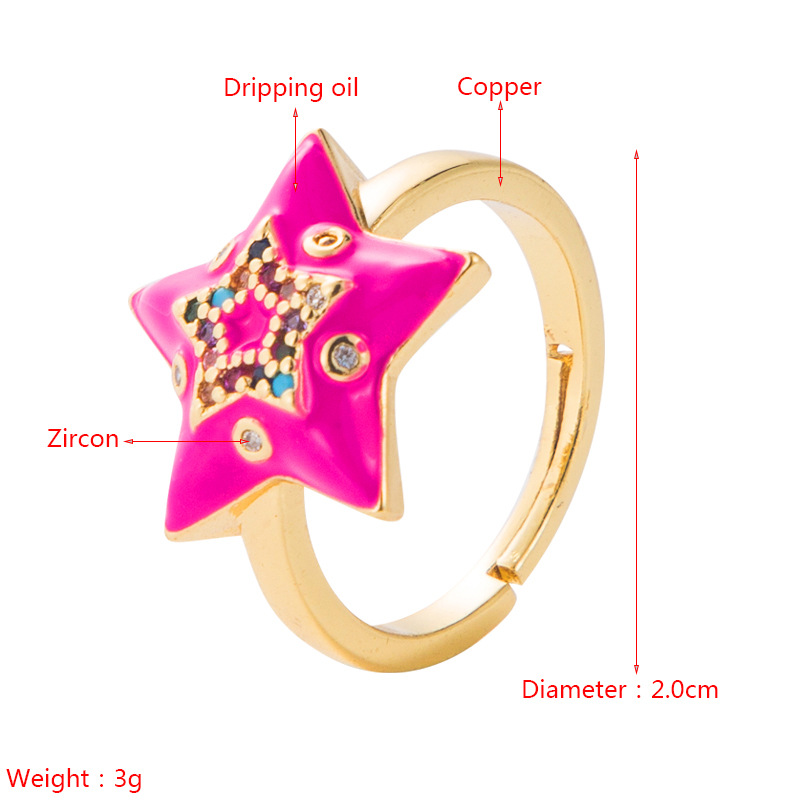 Fashion Creative Copper Gold-plated Micro-inlaid Color Zircon Five-pointed Star Adjustable Ring display picture 1