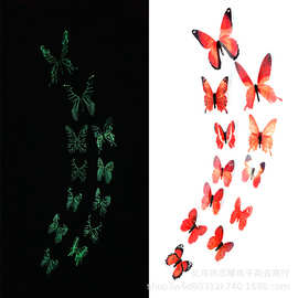 YW 跨境3D立体夜光蝴蝶ButterFly12PCS荧光效果透明印刷