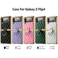Applicable to Samsung Galaxy Z Flip5/3/4 Generation Foldable Phone Case Ring Electroplated Diamond Leather Small Fragrance