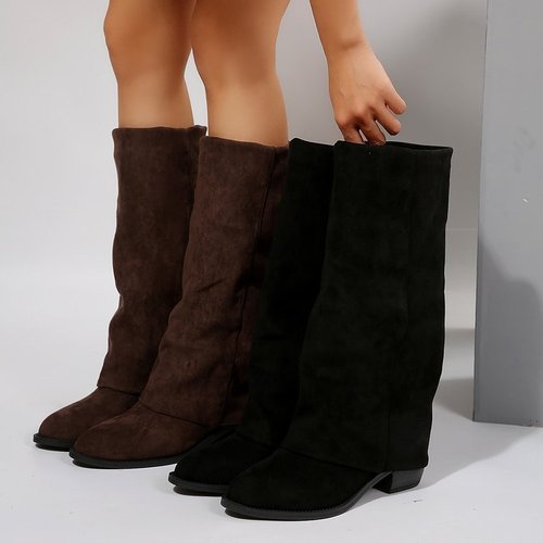 Foreign Trade Rough-Leg Denim Boots 2025 New Autumn/Winter Cross-Border Large Size Middle Calf Pants Boots Knight Long Boots