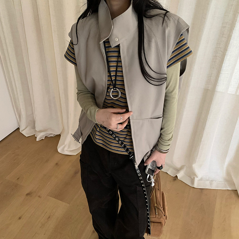 2026 Autumn New Korean Style Stand Collar Retro Japanese Style Endless Vest for Women (In Stock)