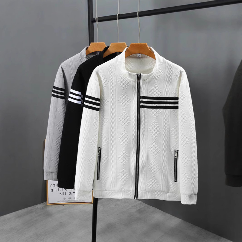 Oversized Three-Stripe Stand Collar Loose Jacket Korean Style Trendy Casual Sports Coat for Men 175kg Autumn