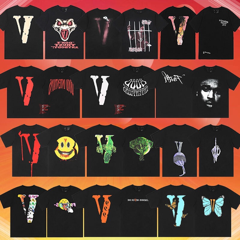 Vlone Fog Short-Sleeve 999 Collaboration Butterfly High Street Tee Loose Round Neck T-Shirt Men's Limited Edition Big V Trendy Brand