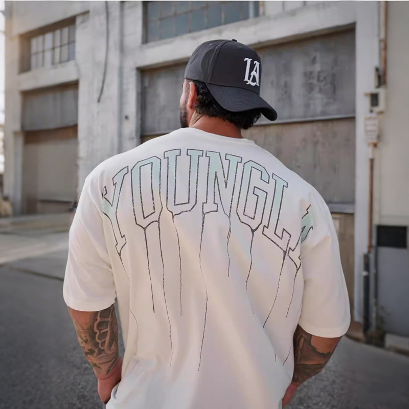 Cross-border foreign trade summer new European and American fashion brand YOUNG sports short sleeve men's cotton round neck leisure fitness running T-shirt Cross-border foreign trade summer new European and American fashion brand YOUNG sports short sleeve men's cotton round neck leisure fitness running T-shirt