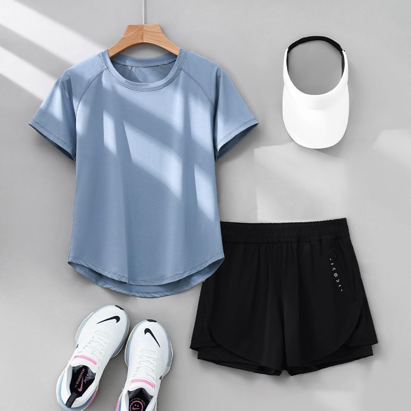 专业跑步女运动套装2025夏季新款宽松瑜伽服速干衣短袖吸汗健身服|undefined