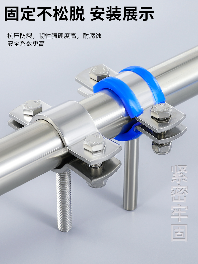 Soporte de tubo plano de mango redondo sólido grueso, placa plana de acero inoxidable 304 con abrazadera de tubo de tornillo, abrazadera, abrazadera