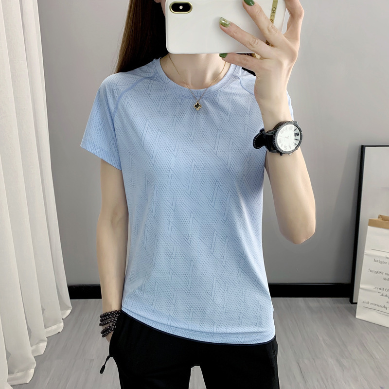 Camiseta de secado rápido al aire libre sensación de hielo de verano de mujeres yoga elástico sudor de manga corta ropa de secado rápido camiseta de carreras