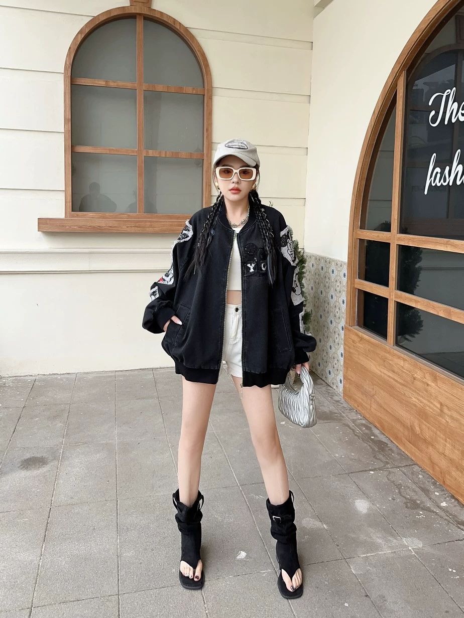 Весенняя коллекция 2025 года: новая корейская стильная свободная повседневная короткая куртка на молнии, бейсбольная форма с вышивкой