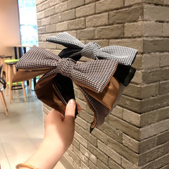 秋冬新品髮飾百搭 布藝頭飾純色千鳥格拼接蝴蝶結髮箍女束髮 壓發