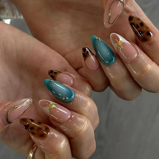Leopard Print Wear Armor Simple French Nail Art Patch Removable Fake Nail Patch Almond Type Armor Pieces 30 Pieces