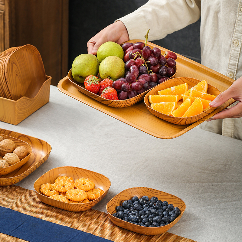 Creative Wood Grain Bone Plate Home Serving Tray Snack Cake Nuts Fruits Tea Art Snack Medium Plate Serving Tray Storage Plate