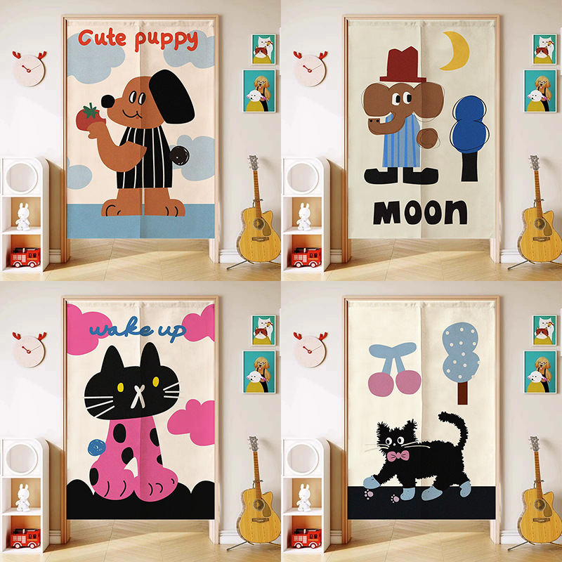 American Style Door Curtain Partition Curtain Cartoon Animal Hanging Curtain Punch-free Household Bedroom Cloth Curtain Bathroom Toilet Shelter Curtain