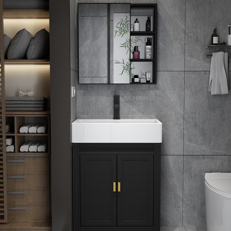 Pequeño apartamento gabinete de baño combinación de baño balcón lavabo mesa de lavado mini esquina piso lavabo gabinete