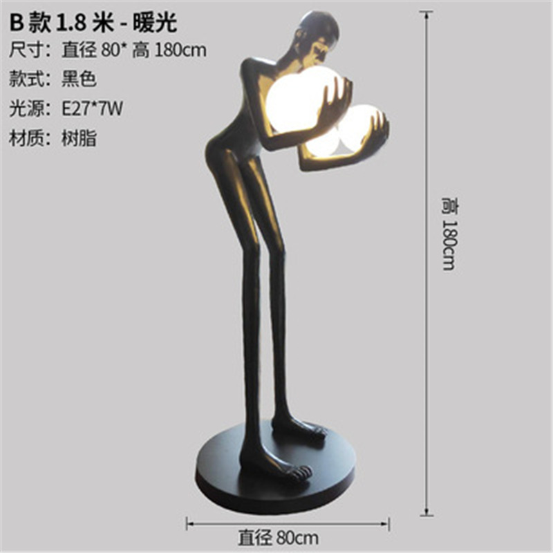 Salón de estar gran lámpara decorativa de suelo sala de exposiciones del hogar hotel vestíbulo de resina de arte humanoide red escultura lámpara de suelo