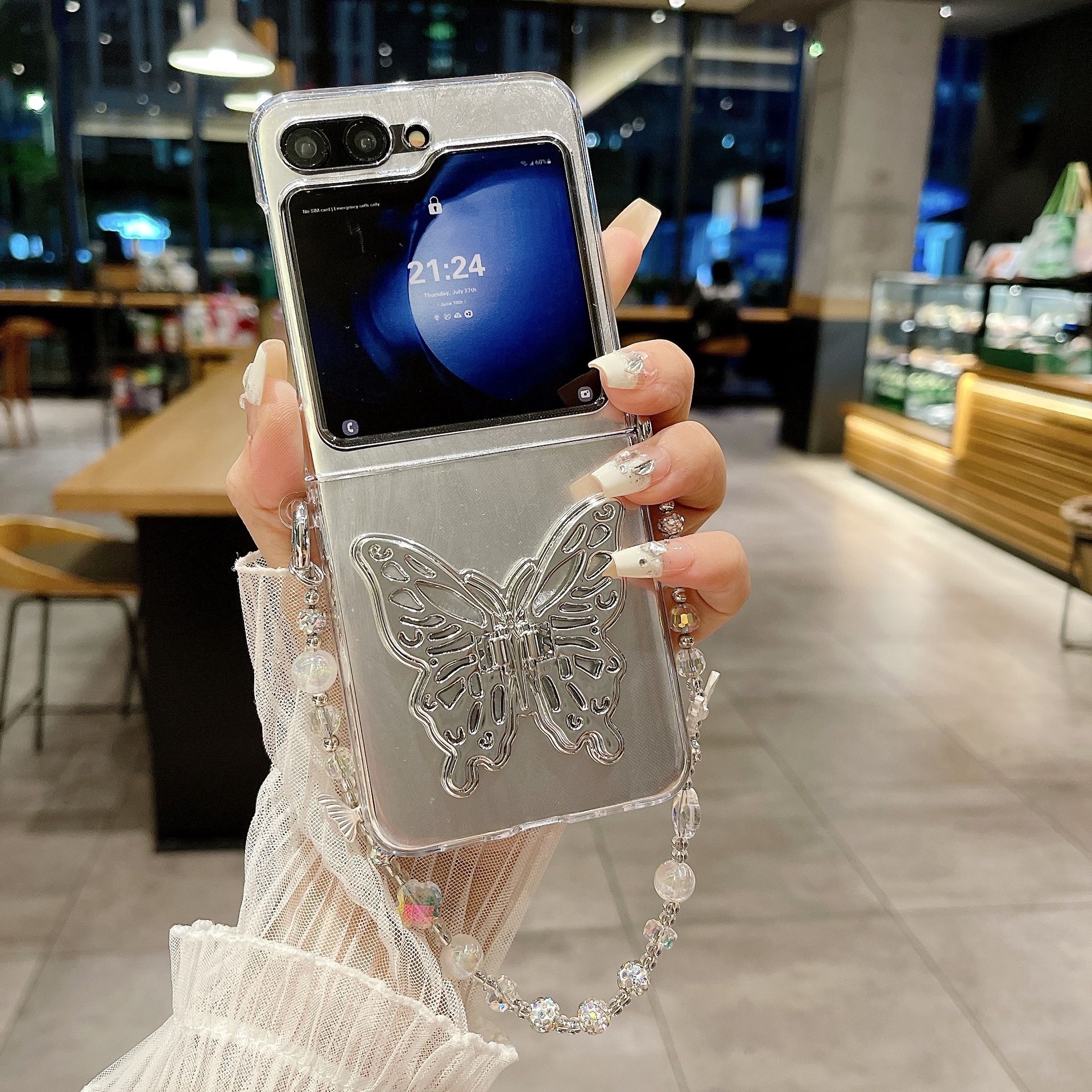 For Samsung Galaxy Z Flip5 Phone Case Feather Yarn Stereo Butterfly Zflip4/3 Folding Screen Saver Cover_voghion.com