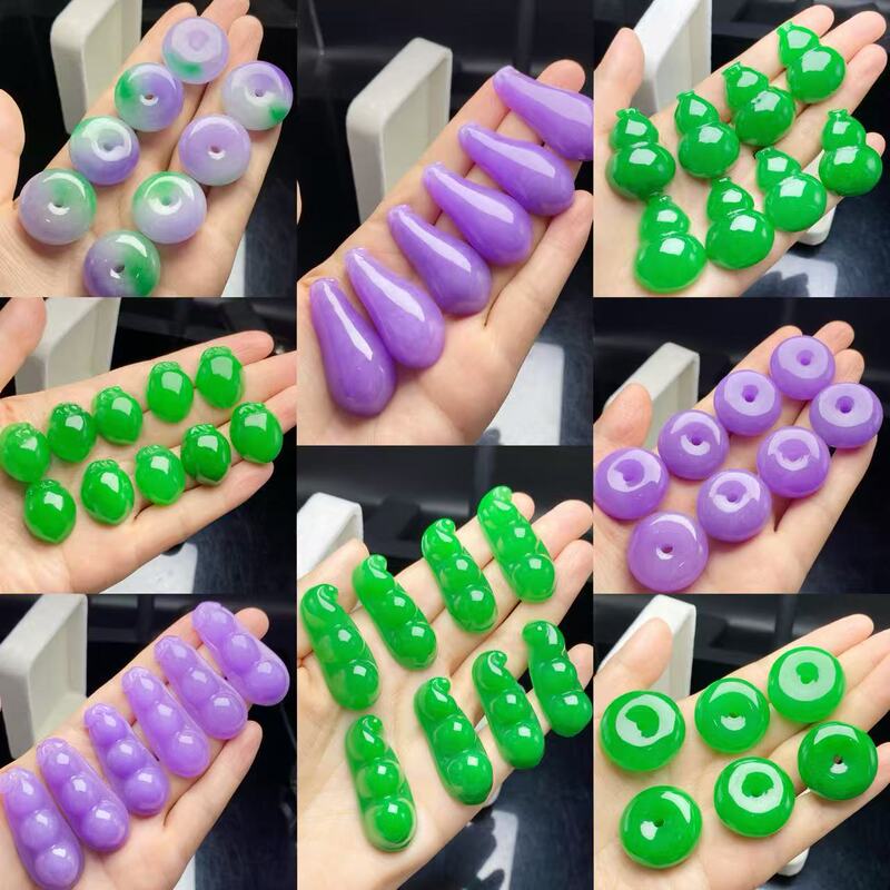 Wholesale Burmese Jade Pendants, Jade Pendants in Light Green and Violet Colors, Peace Buckle Pendants, B-Grade Pendants, Fortune Bean Jade, Gourd