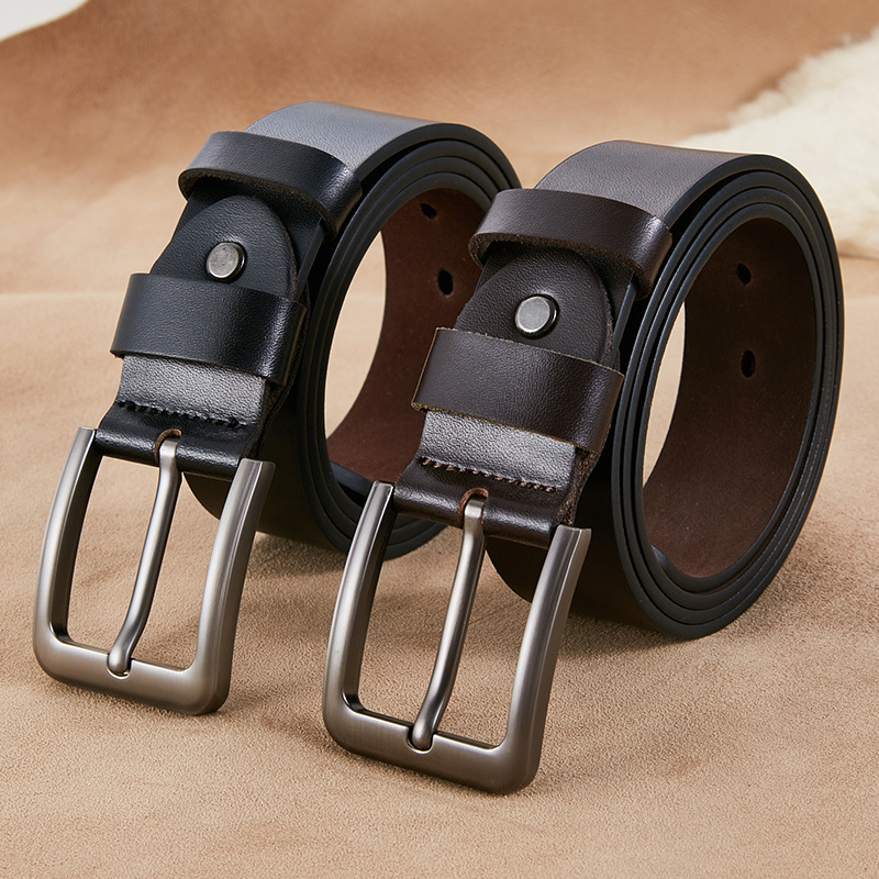 Men's pin buckle belt first layer cowhid...