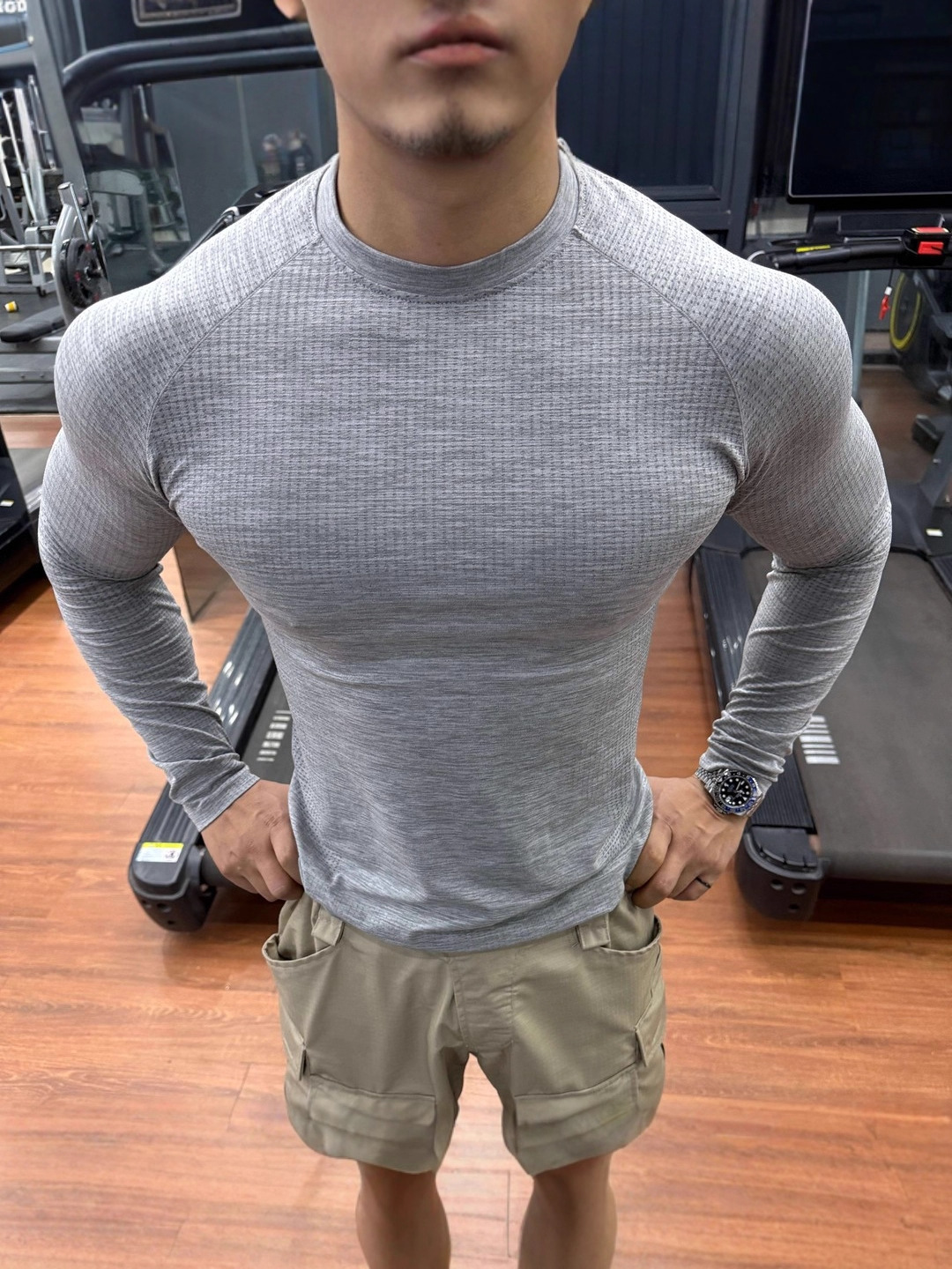 Men's casual sports long-sleeve, breathable quick dry T-shirt for gym for training, American style, jacquard pattern, slim fit